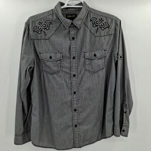 HELIX Western Grey Black Button Up Shirt Size XL Athletic Fit Graphics